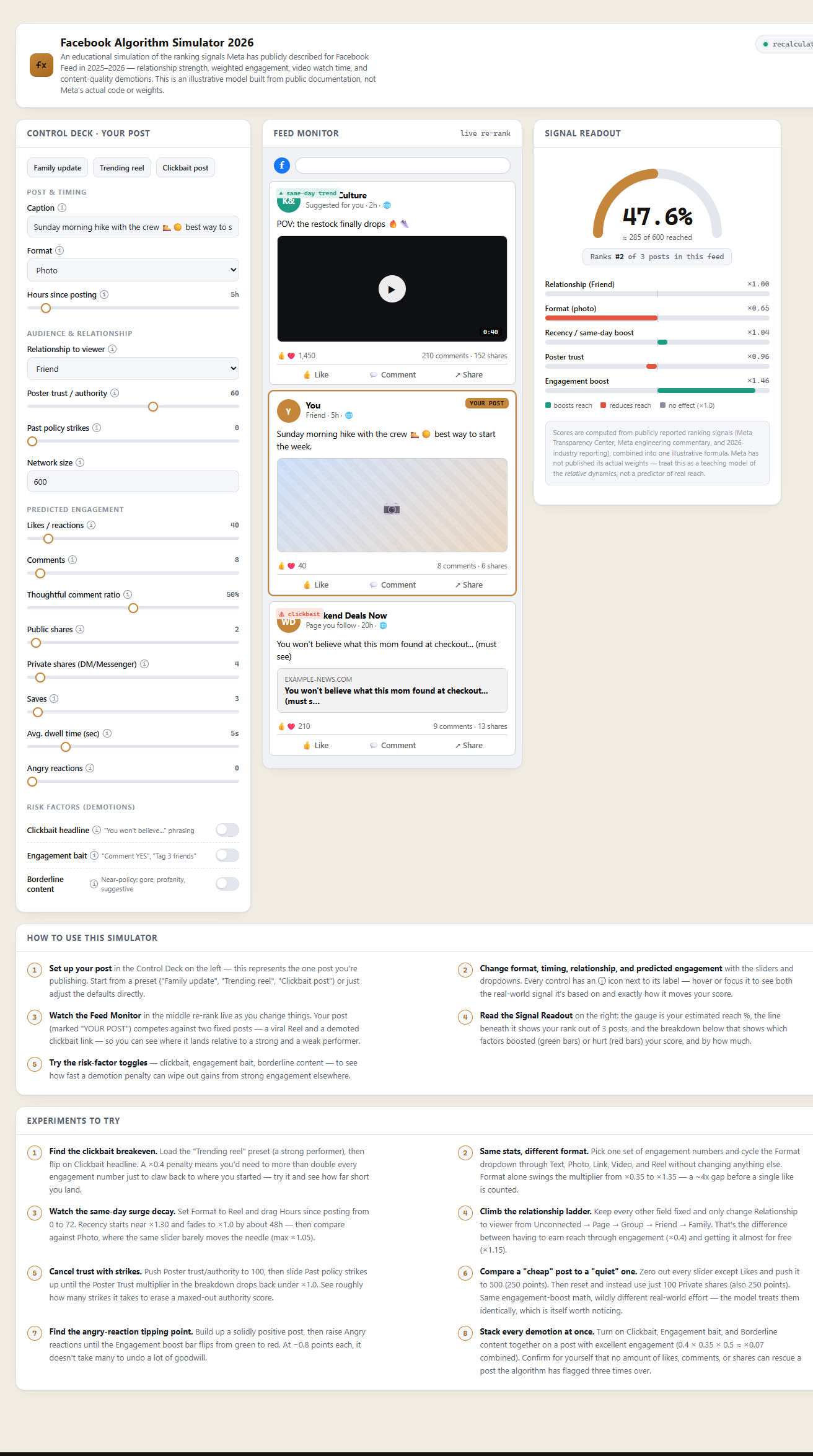 Meta Facebook Algorithm Simulator interface preview